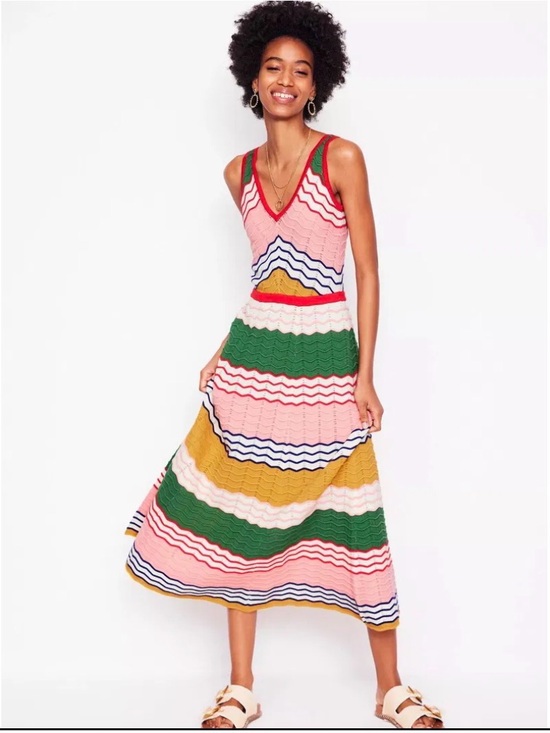 Boden Dresses & Skirts - Boden Pink, Green & Mustard Striped V-Neck Maxi Dress